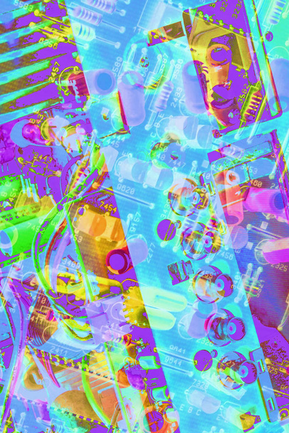 Detalhe eletrônico da placa de circuito Fundo multicolorido
 - Foto, Imagem