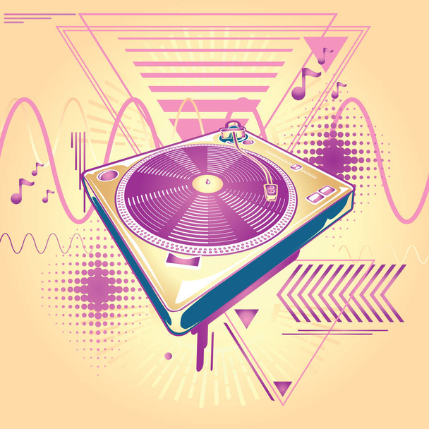 80s retro turntable music design, vector, illustration - Διάνυσμα, εικόνα