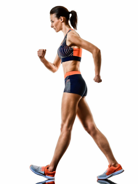 young woman runner running jogger jogging athletics isolated white background - Foto, afbeelding