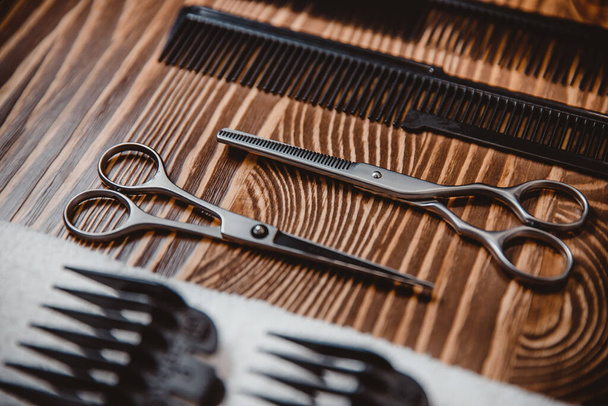 Shaving and grooming vintage accessories in barber shop - Foto, Imagen