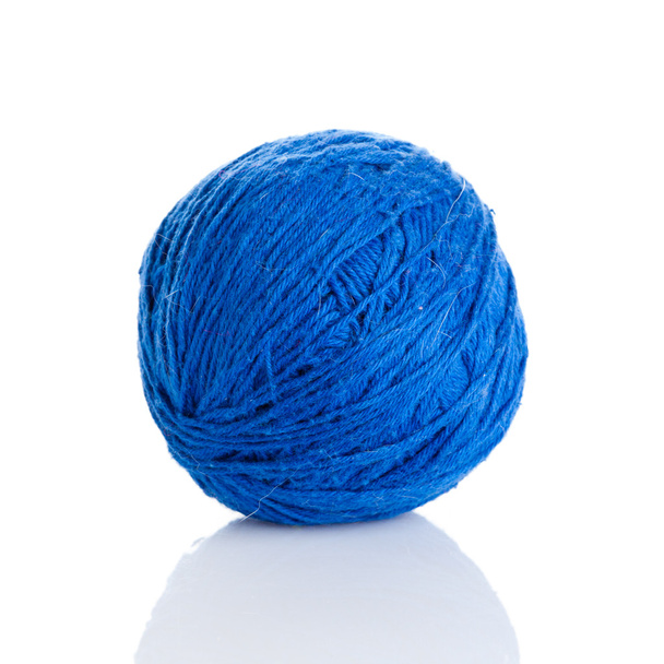 Blue wool yarn ball isolated on white - Photo, image
