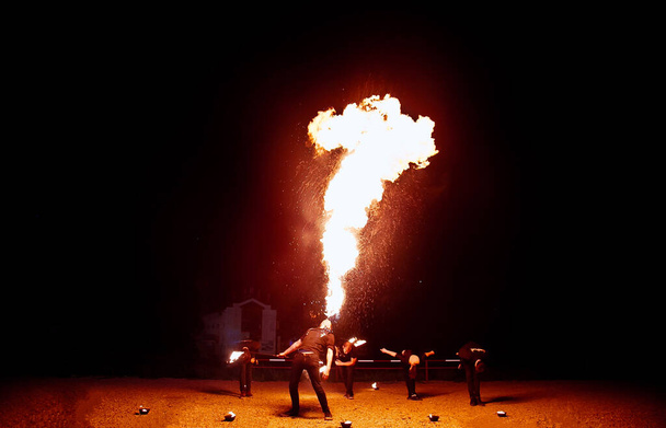 Fire show, dancing with flame,  master fakir with fire works, pe - Zdjęcie, obraz