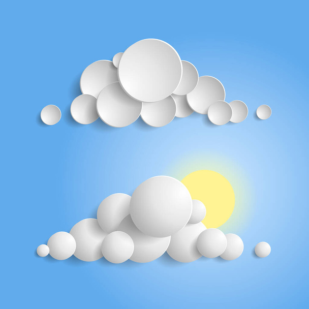 White clouds and sun in the blue sky. Icons - Wektor, obraz