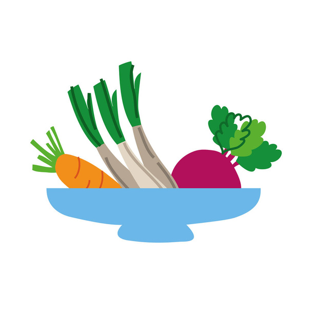 野菜の健康食品とボウル - ベクター画像
