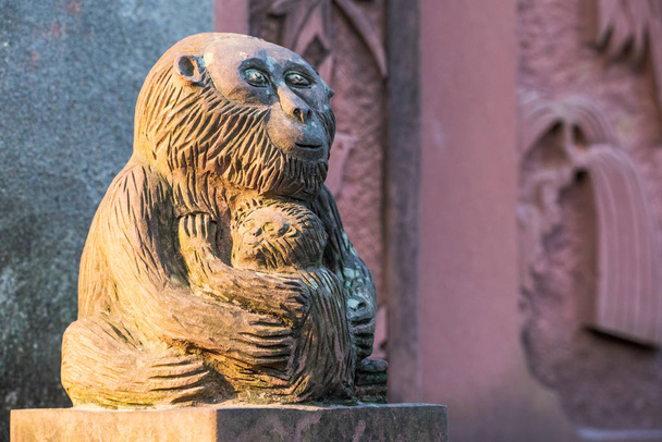 Monkey and cub statue in a taoist monastery in Chengdu - 写真・画像