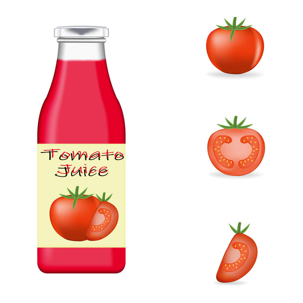 Realistické skleněná láhev balení pro čerstvé rajče - Vektor, obrázek