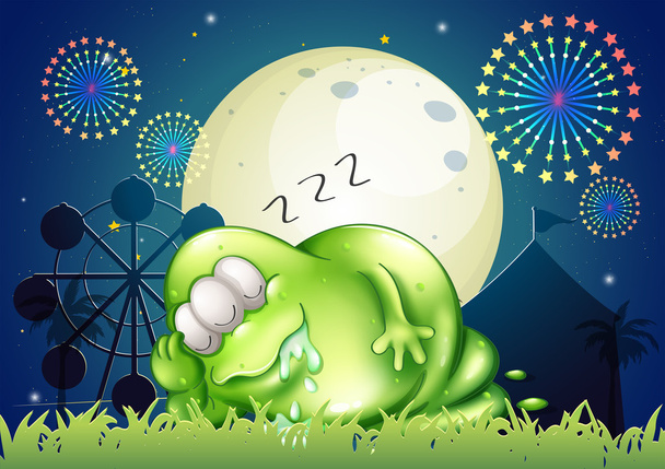 een vet monster slapen op het carnaval in het midden van de schier - Vector, afbeelding