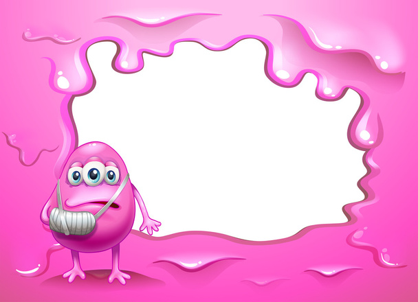 Un diseño de borde rosa con un monstruo rosa herido
 - Vector, imagen