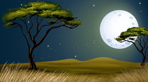 木と明るい満月 - ベクター画像