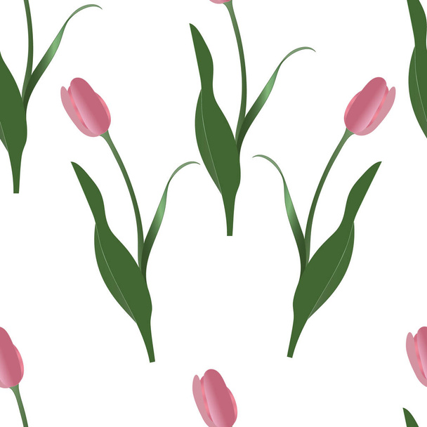 Endless vector pink tulip pattern. Spring clearing. Plant on an isolated background. Idea for wallpaper, cover, decoration. Floral print. - Vektori, kuva