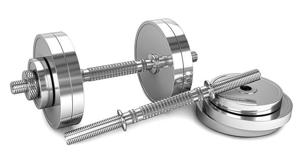 chrome dumbbell isolated on a white background. 3d render. 3d illustration  - Фото, зображення