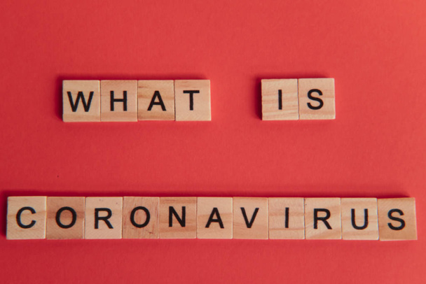 Mi az a koronavírus szó, színes háttérrel írva? Mi a helyzet? - Fotó, kép