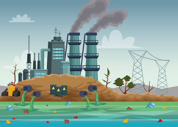 Fabrieksindustrie vervuilend voor het watermilieu - Vector, afbeelding