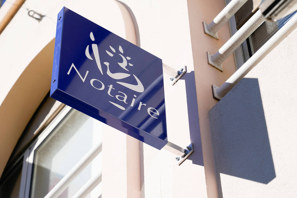 french Notaire notary board blue sign logo entrance building office - Photo, Image