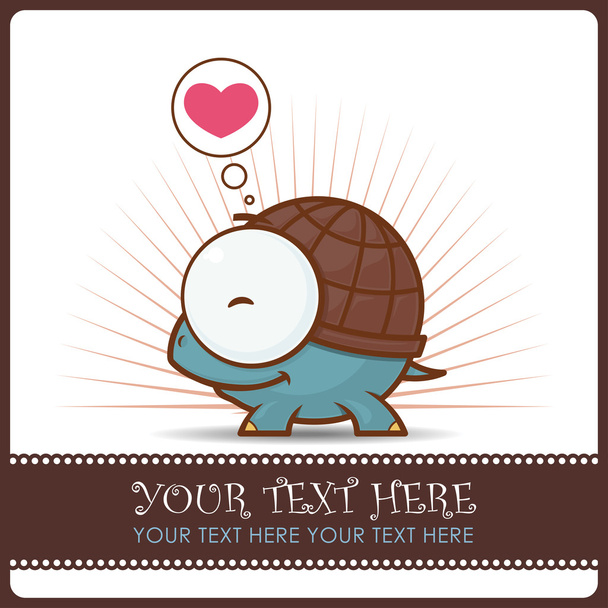 Vector card wit cute cartoon turtle character. - Vetor, Imagem