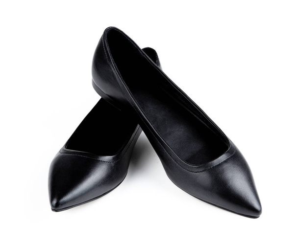 Flat pointed ballet shoes, black leather - Photo, Image