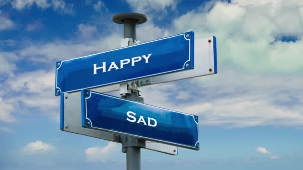 Street Sign the Way to Happy versus Triest - Video