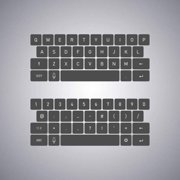 Qwerty toetsenbord volledige set. Toetsenbord voor tablet telefoons. Moderne stijl. Vectorillustratie. - Vector, afbeelding