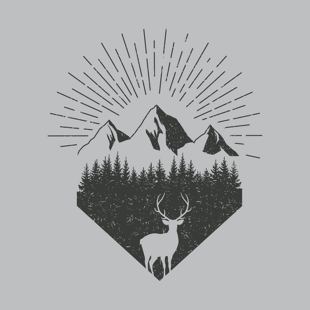 Deer in forest logo. Old texture. Vector. Isolated. - Vektör, Görsel
