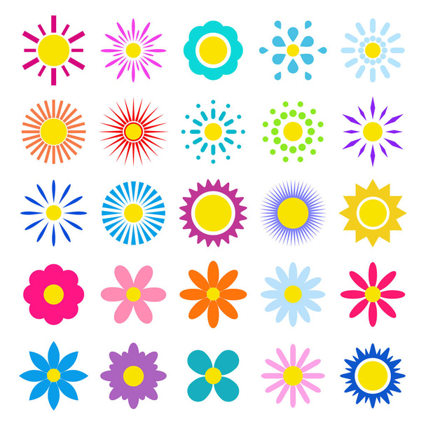 Set of multi-colored summer flowers on a white background. - Вектор,изображение