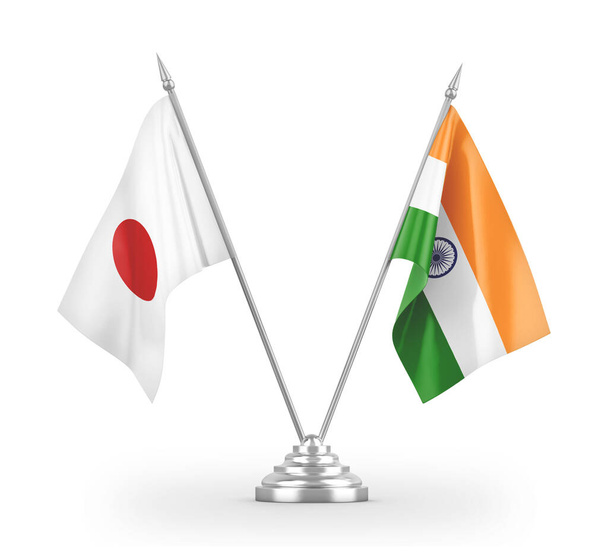 Индийские и японские табличные флаги, изолированные на белом 3D рендеринге
 - Фото, изображение