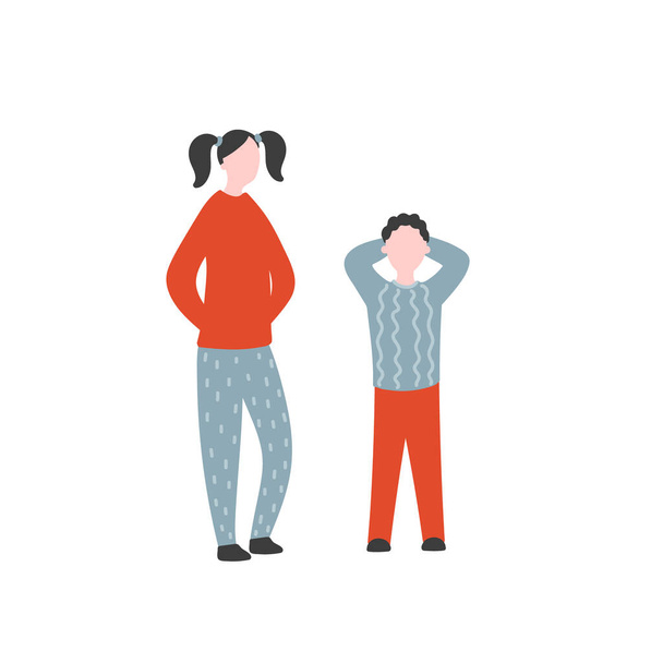 Moderní plochá vektorová ilustrace s dětmi. Sestra a bratr stojí při sobě. Pojem rodina, rodinné hodnoty, podpora a vztahy v rodinách - Vektor, obrázek