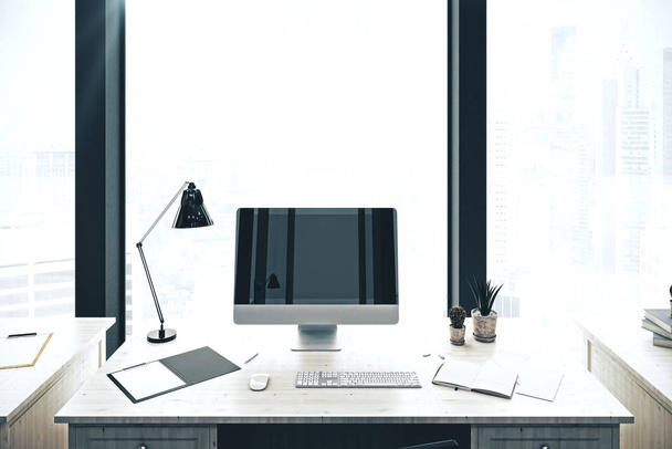 Creative designer desktop with empty computer screen - Fotografie, Obrázek