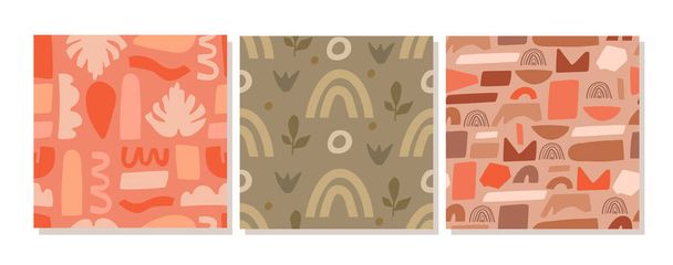 Set of contemporary collage seamless pattern. Terracotta various abstract shapes. - Vector, Image