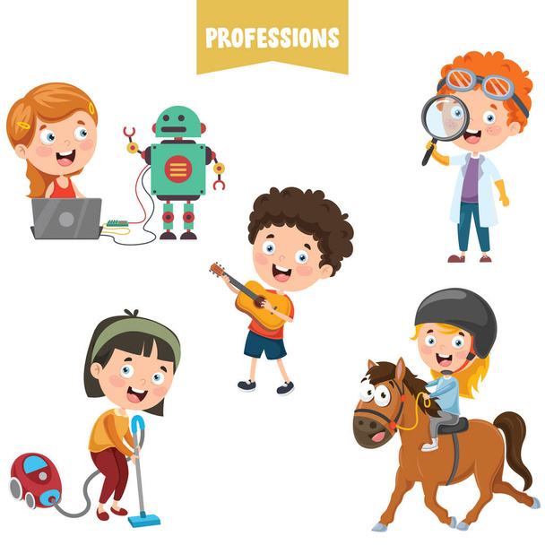 personajes de dibujos animados de diferentes profesiones - Vector, Imagen