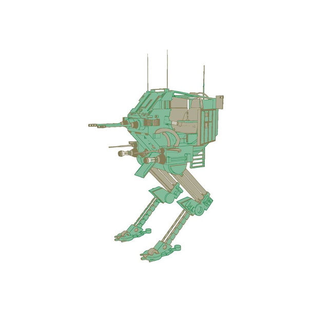 Soldado mecánico de ciencia ficción de pie. Robot futurista militar
 - Vector, Imagen