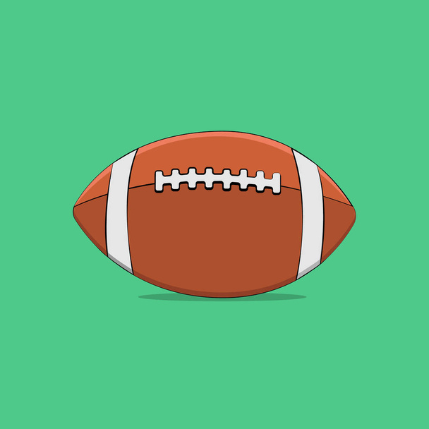векторная иллюстрация Спортивный инвентарь регбийный мяч крупным планом с белыми полосами и швом посередине на зеленом фоне
 - Вектор,изображение