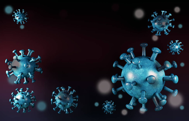 Coronavirus COVID-19. Visão microscópica da célula no fundo do Coronavirus. Tipo mortal de vírus 2019-nCoV. Análise e teste. Romance do Coronavirus 2019-nCov. Vírus microscópico de perto. Influenza, renderização 3d
 - Foto, Imagem