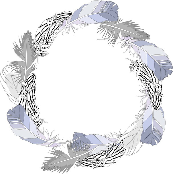 Boho ethnic cute vector graphic feather wreath - Vector, Image