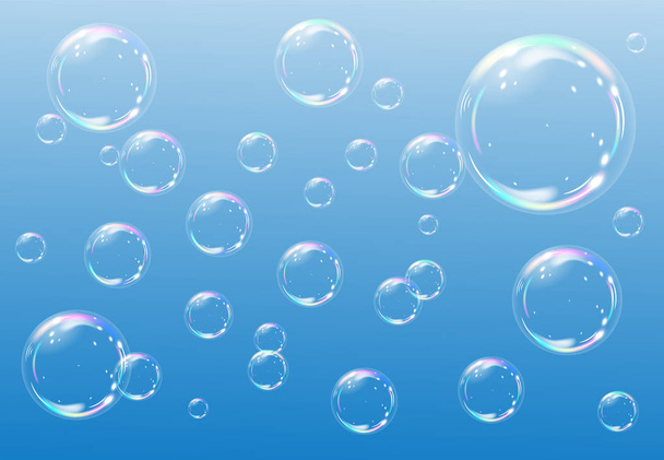 Seifenblasen auf blauem Hintergrund. Vektorillustration - Vektor, Bild