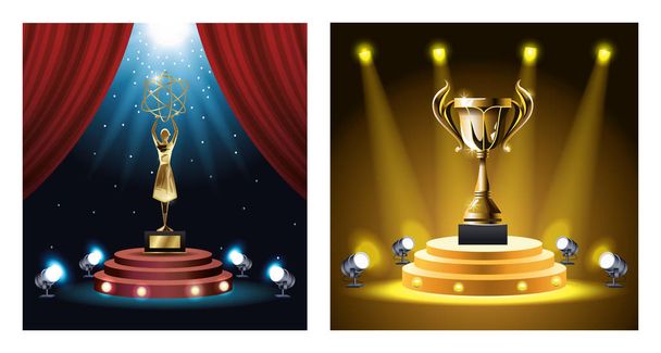 filmek díjak meghatározott trófeák ikonok - Vektor, kép