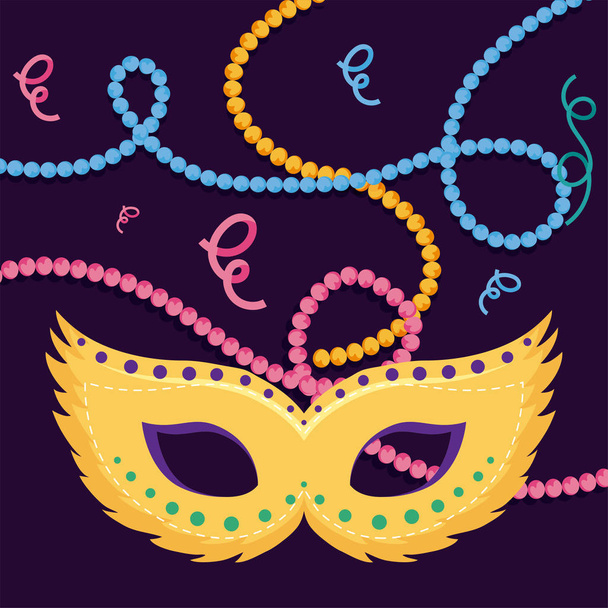 Μάσκα Mardi Gras με necklaces vector design - Διάνυσμα, εικόνα