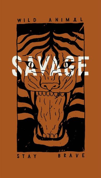 Roaring tiger face savage wild animal t-shirt print design. - Vector, Image