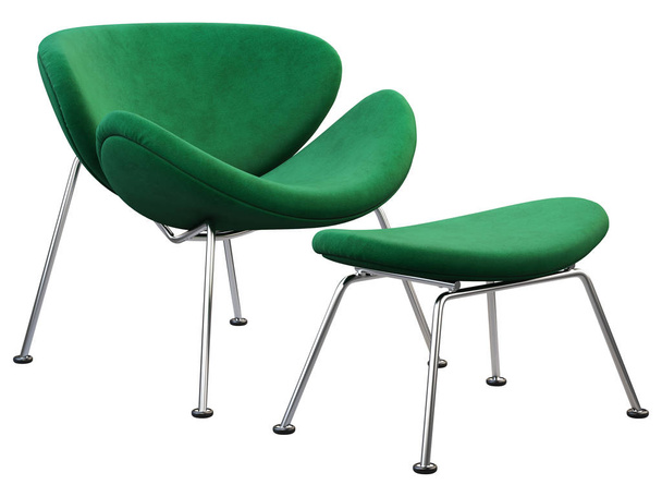 Chaise en tissu vert du milieu du siècle et pouf. 3d rendu
. - Photo, image