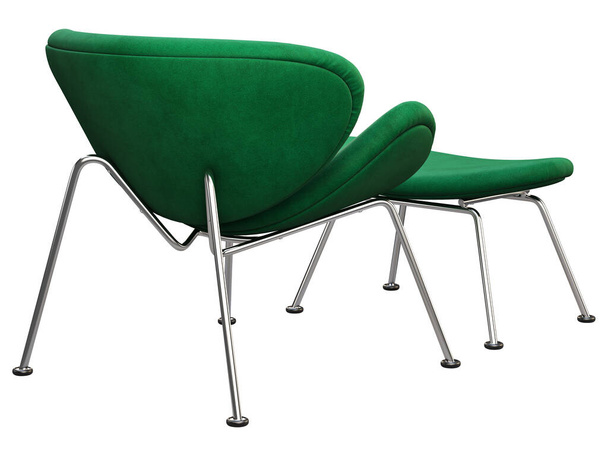Μεσαίωνας πράσινη υφασμάτινη καρέκλα και όττομαν. 3d απόδοση. - Φωτογραφία, εικόνα