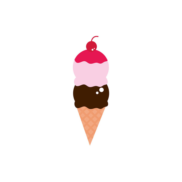 ice cream scoops vanilla chocolate cherry sweet confectionery food candy - ベクター画像