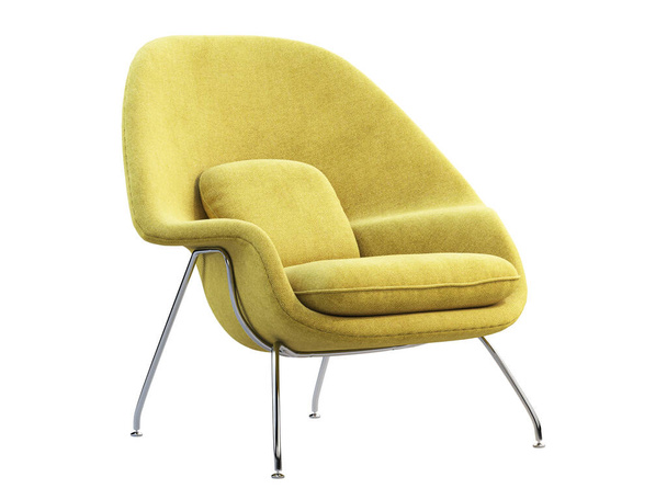 Mid-century yellow fabric chair with chromium legs. 3d render. - 写真・画像