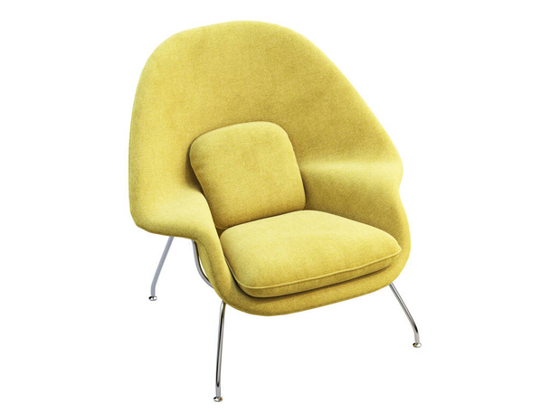 Középszázadi sárga szövet szék króm lábakkal. 3d renderelés. - Fotó, kép