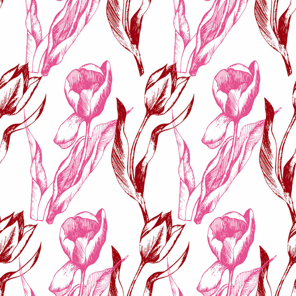 Tulips, seamless pattern for Wallpaper, packaging and fabric.  - Φωτογραφία, εικόνα