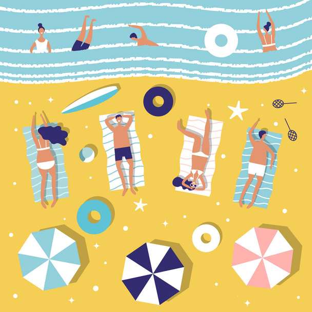 People playing on the summer beach vector of people - Vector, Image