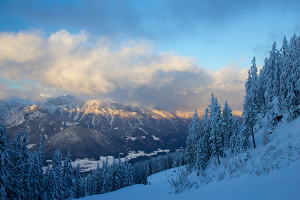 evening sky over alpine ski resort, Austria - Zdjęcie, obraz