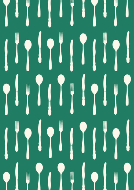 Fondo del patrón de cubertería. Fondo de café ilustrado con tenedores, cucharas y cuchillos
 - Foto, imagen