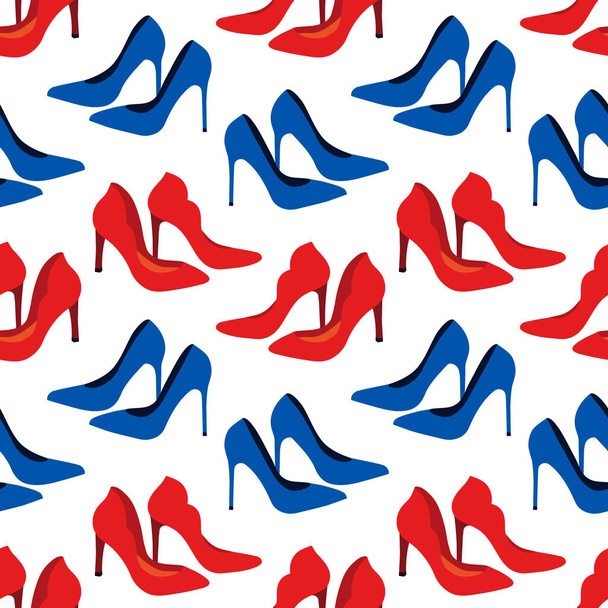 Vector seamless pattern with fashionable shoes. Handdrawn texture design. - Vector, Image