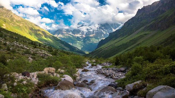 The mountain river in the picturesque gorge. Landscape of the North Caucasus - Valokuva, kuva