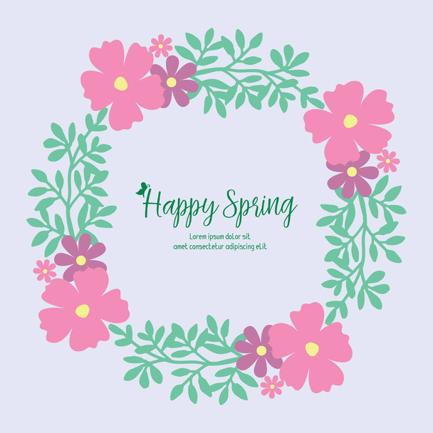 schönes Rahmendesign mit Blatt und rosa Blume, für ein fröhliches Frühlingseinladungskartendesign. Vektor - Vektor, Bild