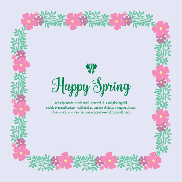 modernes Muster aus Blatt und rosa Blumenrahmen, für ein fröhliches Frühlingseinladungskartendesign. Vektor - Vektor, Bild